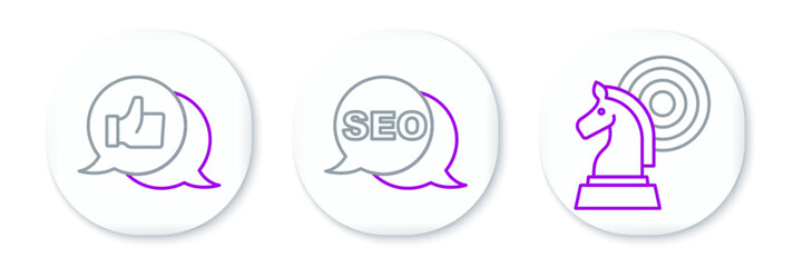 Poster - Set line Chess, Customer product rating and SEO optimization icon. Vector