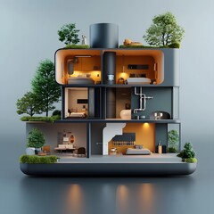Poster - cutaway view revealing the complex network of pipes tubes and wiring concealed within the walls and 