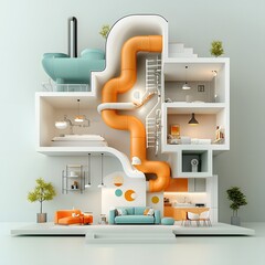 Poster - cutaway view revealing an intricate network of pipes tubes and wiring weaving through the walls and 