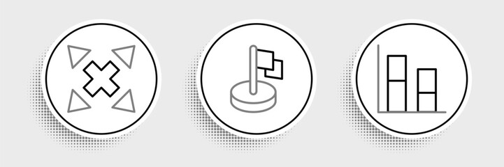 Poster - Set line Graph, chart, diagram, Many ways directional arrow and Flag icon. Vector