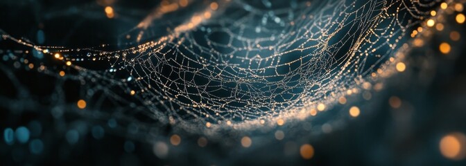 Water droplets on spider web texture composition background