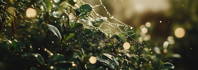 Water droplets on spider web texture composition background