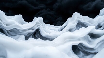 Poster - Abstract Art Featuring Fluid White Waves Against Dramatic Dark Background