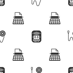 Poster - Set Yoyo toy, Cassette tape player and Retro typewriter on seamless pattern. Vector