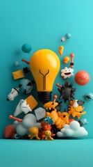 Poster - Collaborative 3D Cartoon Character Environment Generating Innovative Business Ideas and Solutions  Teamwork Creativity and Technology Fueling Progress and Success