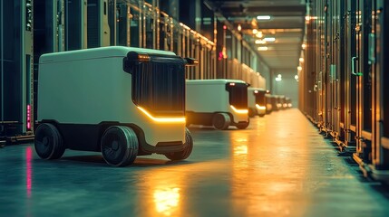Poster - Autonomous Electric Delivery Robots Transforming Green Logistics, innovative technology, sustainable transportation, efficient urban delivery systems, eco-friendly solutions, smart logistics