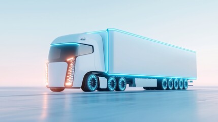 Poster - Autonomous Hydrogen Fuel Cell Truck for Sustainable Logistics, showcasing advanced eco-friendly technology in a modern urban environment, emphasizing innovation and efficiency
