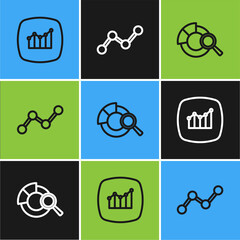 Aufkleber - Set line Financial growth, Search data analysis and Graph chart infographic icon. Vector