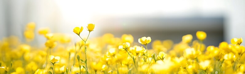 Poster - A vibrant field of yellow flowers glistens in the sunlight, creating a warm and cheerful atmosphere.