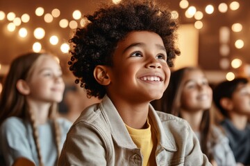 Poster - A primary school classroom with young students attentively listening to their teacher