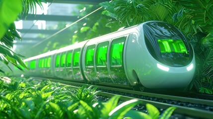 Poster - Energy-efficient underground train in a sustainable urban environment, sleek design, eco-friendly technology, enhances public transport, reduces carbon footprint, innovative infrastructure