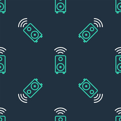 Poster - Line Smart stereo speaker system icon isolated seamless pattern on black background. Sound system speakers. Internet of things concept with wireless connection. Vector