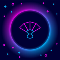 Fototapete - Glowing neon line Fan flamenco accessory icon isolated on black background. Colorful outline concept. Vector