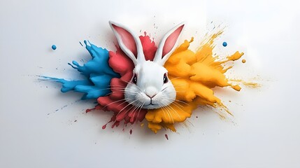 Poster - Captivating Watercolor Painting of a Playful Rabbit with Delicate Features Vibrant Colors and Dynamic Brushwork Creating a Dreamlike and Expressive Abstract Design