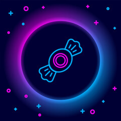 Fototapete - Glowing neon line Candy icon isolated on black background. Colorful outline concept. Vector