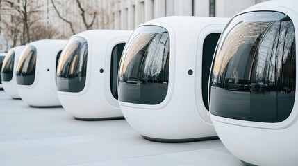 Poster - Autonomous Ride-Sharing Pods, eco-friendly transport solution, powered by renewable energy, designed for urban environments, enhancing mobility and reducing congestion.
