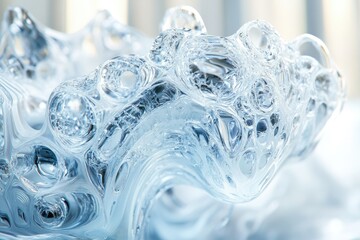 Fototapete - Abstract close-up of a translucent, textured surface resembling frozen water or glass with air bubbles.