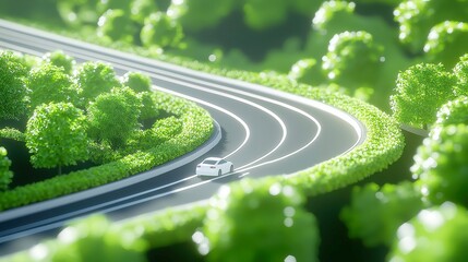 Poster - Sustainable Highway Innovation, eco-friendly road designed for electric and hydrogen vehicles, featuring green spaces and innovative transportation solutions for a cleaner future