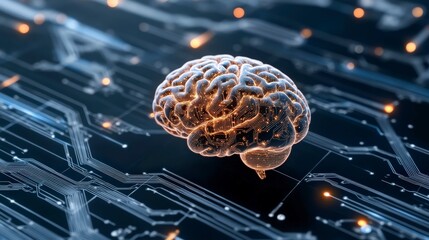 Aufkleber - Futuristic Brain with Circuitry Background Representing Artificial Intelligence Concept