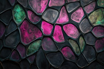 Aufkleber - Abstract image of dark mosaic with pink, green and grey irregular shapes.