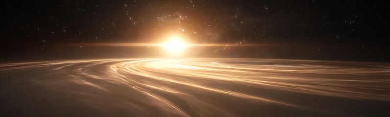 Aufkleber - A stunning cosmic scene depicting a bright sun rising over swirling cosmic dust and celestial structures in deep space.