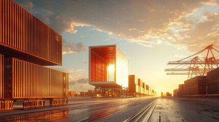 Poster - Sustainable Logistics Hubs, eco-friendly facilities utilizing renewable energy sources for efficient transportation and distribution, designed for minimal environmental impact