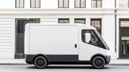 Poster - Eco-friendly electric delivery van designed for urban logistics, optimizing efficiency while minimizing environmental impact, showcasing modern sustainable transport solutions.