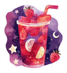 Wall Mural - PNG Strawberry smoothie illustration watercolor background.