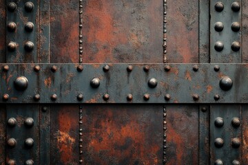 Poster - Rusty metal texture with rivets and aged patina, showing industrial grunge aesthetic.