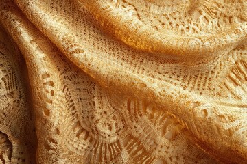 Aufkleber - golden lace fabric with intricate patterns, draped and textured.