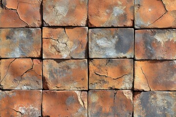 Aufkleber - A close-up shot of a weathered brick wall showing cracks and discoloration.