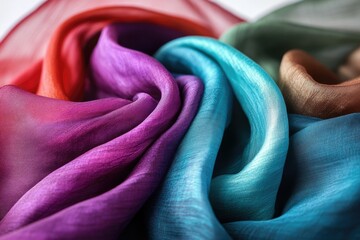 Aufkleber - Multicolored silk fabric with ombre effect, showcasing rich textures and vibrant hues.