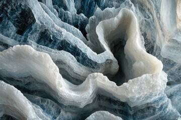 Poster - Abstract close-up of ice formations, showing intricate layers and textures in shades of blue and white.