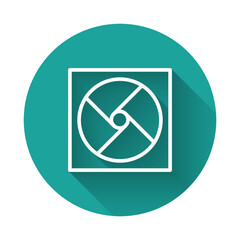 Poster - White line Ventilation icon isolated with long shadow. Green circle button. Vector Illustration