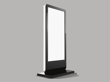 Blank vertical digital signage screen isolated on white background. ready for advertising mockup or promotional display purposes - Black Frame with White Screen for Digital Signage.