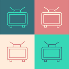 Poster - pop art line football soccer match on tv icon isolated on color background. football online concept.