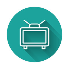 Poster - white line football soccer match on tv icon isolated with long shadow background. football online co