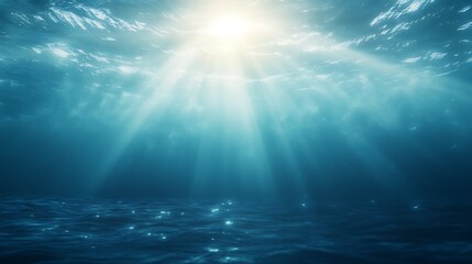 Aufkleber - A tranquil underwater scene with sunlight filtering through blue water, creating a peaceful and serene atmosphere.