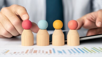Poster - Business Strategy Using Wooden Figures and Data Analysis Charts on Table