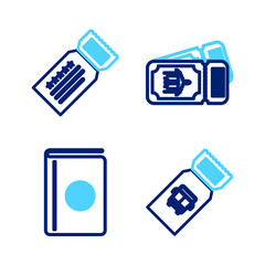 Poster - set line bus ticket, cover book travel guide, airline and ticket icon. vector
