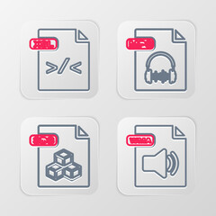 Poster - set line wma file document, 3ds, mp3 and xsl icon. vector