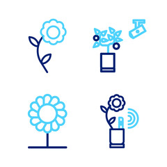 Poster - set line smart farming technology, flower, and icon. vector