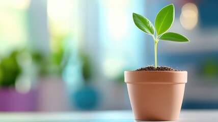 Wall Mural - Small plant in pot symbolizing growth and new beginnings