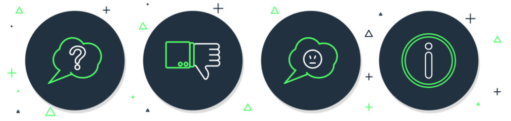 Sticker - Set line Dislike, Speech bubble with angry smile, Question and Information icon. Vector