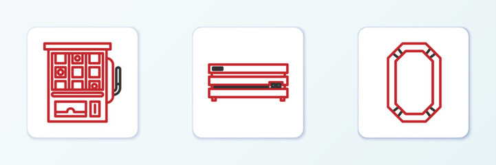 Poster - Set line Poker table, Slot machine and Video game console icon. Vector