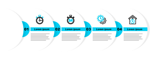 Poster - set line retro wall watch, time management, stopwatch 24 hours and icon. vector