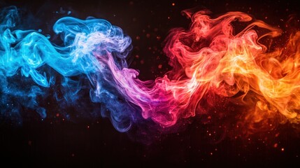 Poster - Abstract swirling fire and ice smoke against dark background