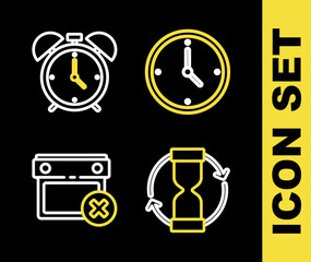 Poster - set line clock, old hourglass, calendar date delete and alarm clock icon. vector