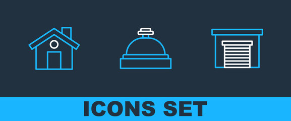 Poster - set line garage, house and hotel service bell icon. vector