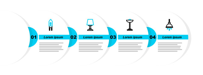 Poster - set line chandelier, floor lamp, table and light emitting diode icon. vector